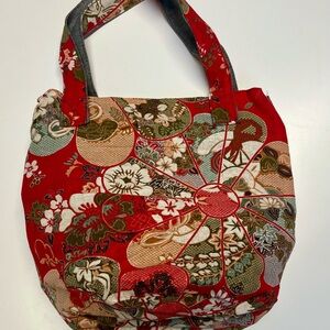 Floral Red Asian / Kimono Style handmade design tote handbag   Travel washable